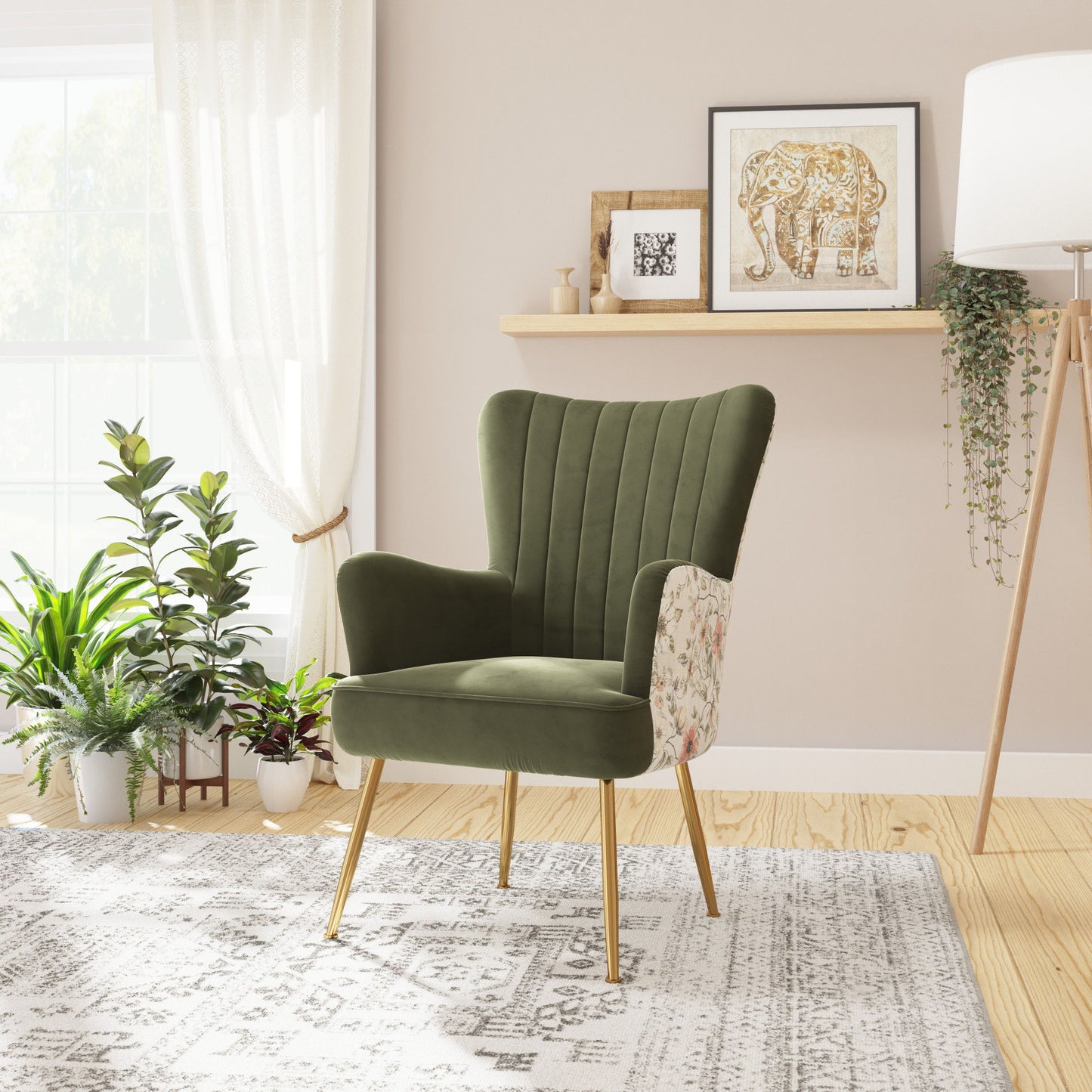 Accent Chair With Unique Print Fabric - Green
