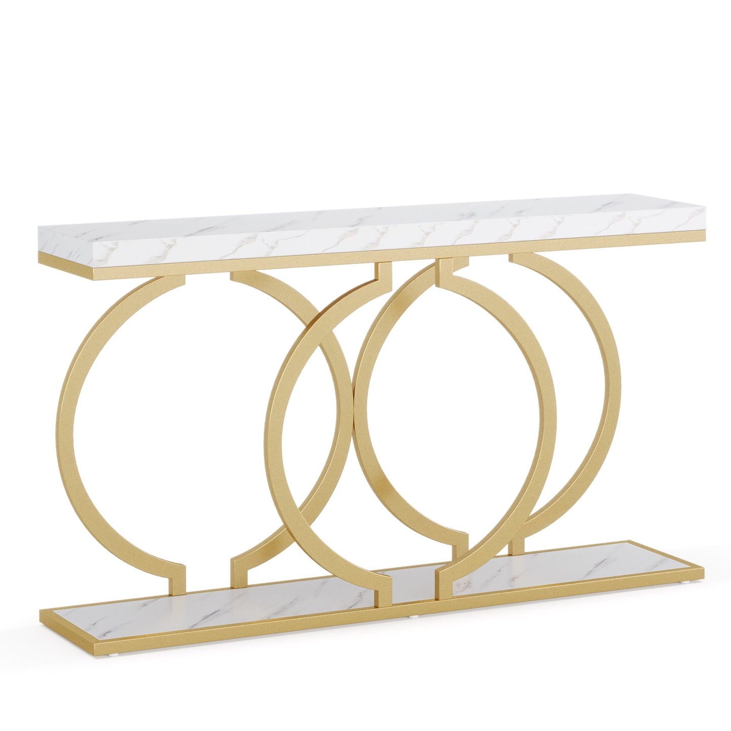 Console Table With Geometric Base For Entryway - Gold / White