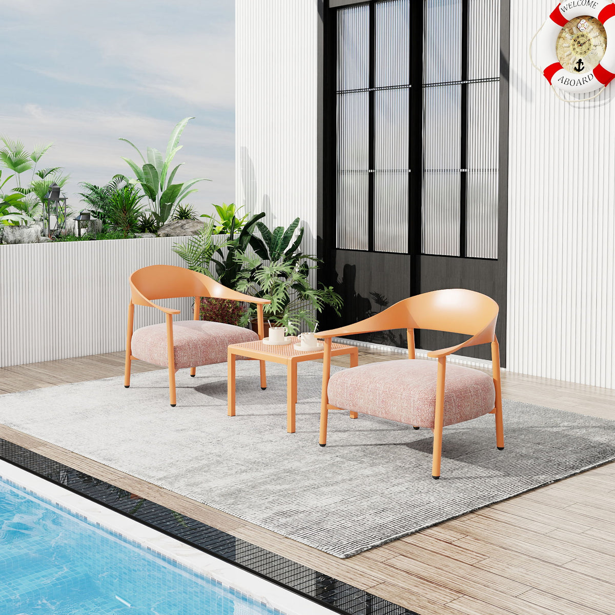 Furniture Set With Seat Cushions, Sturdy And Durable - Apricot Brow