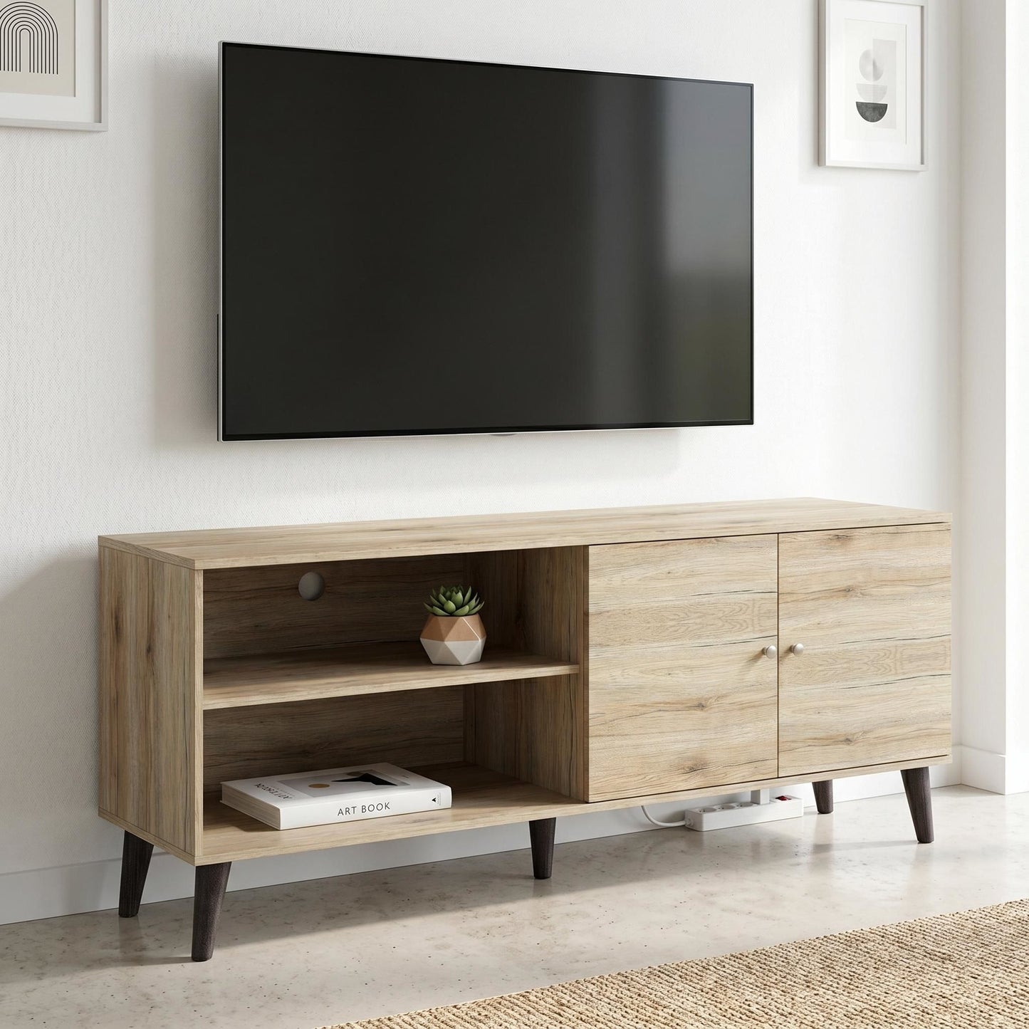 Amidon - TV Stand, With 2 Storage Shelves And 1 Cabinet