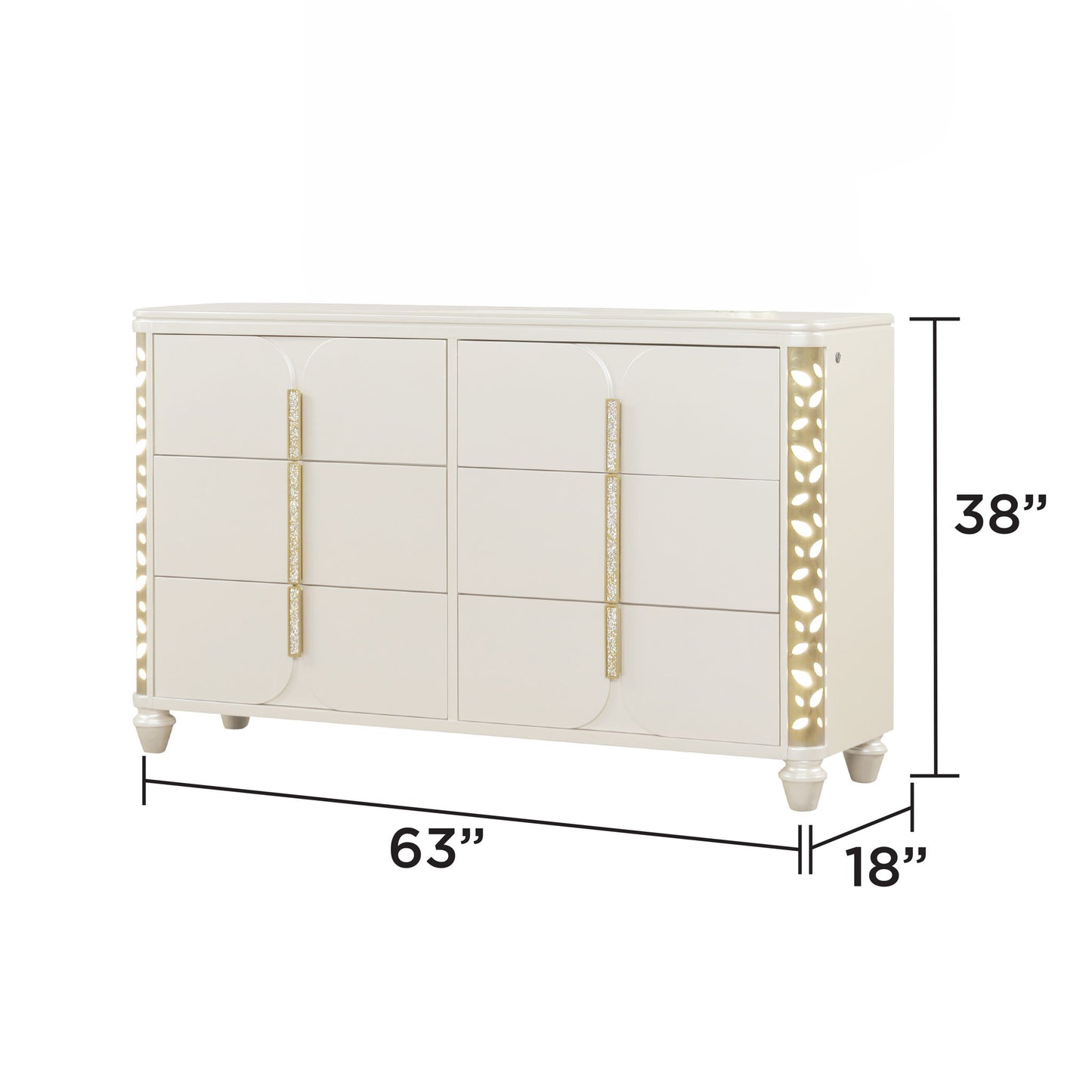 Cinderella - Dresser With LED Accents And 6 Storage Drawers (Mirror Not Included) - Beige