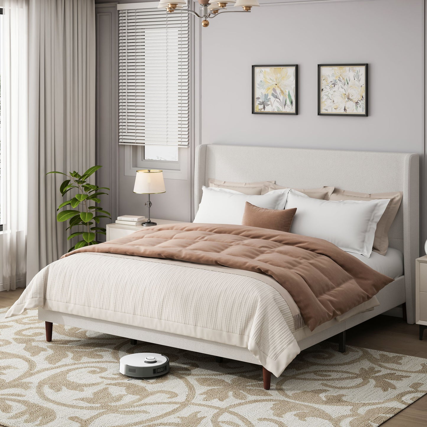 Upholstered Bed & High Headboard Design