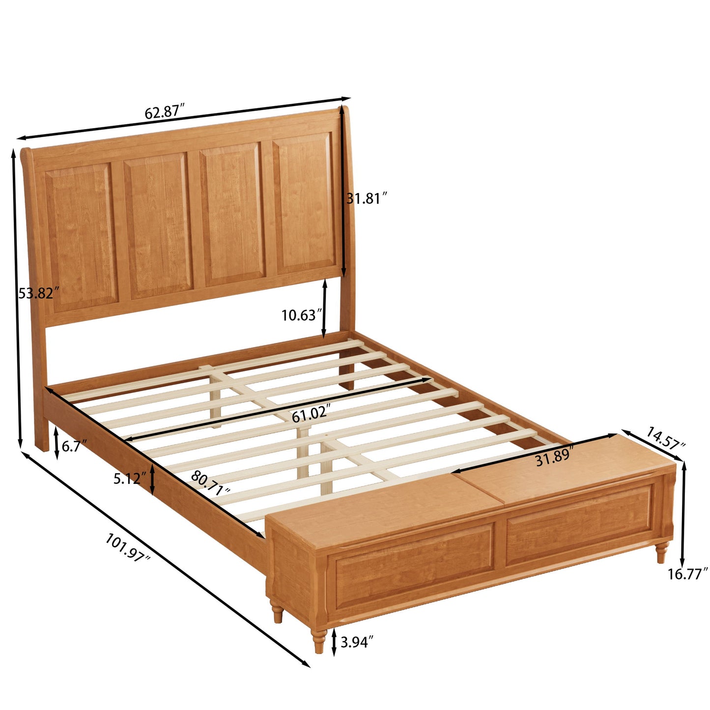 Sleigh Bed Frame With Tall Headboard And Storage Bench