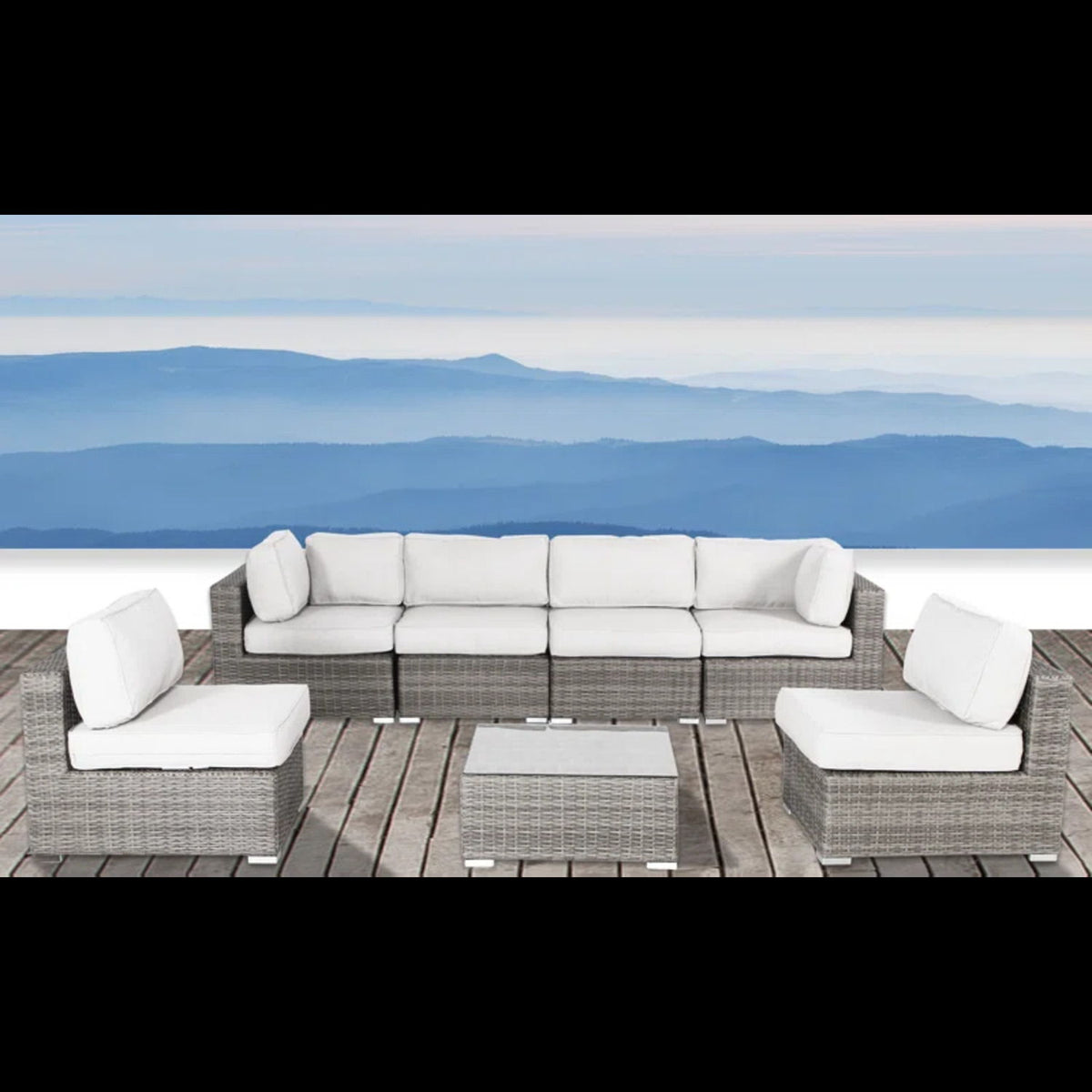 6 Seater Rattan Wicker Outdoor Lounge Set With Cushions - Gray Mix