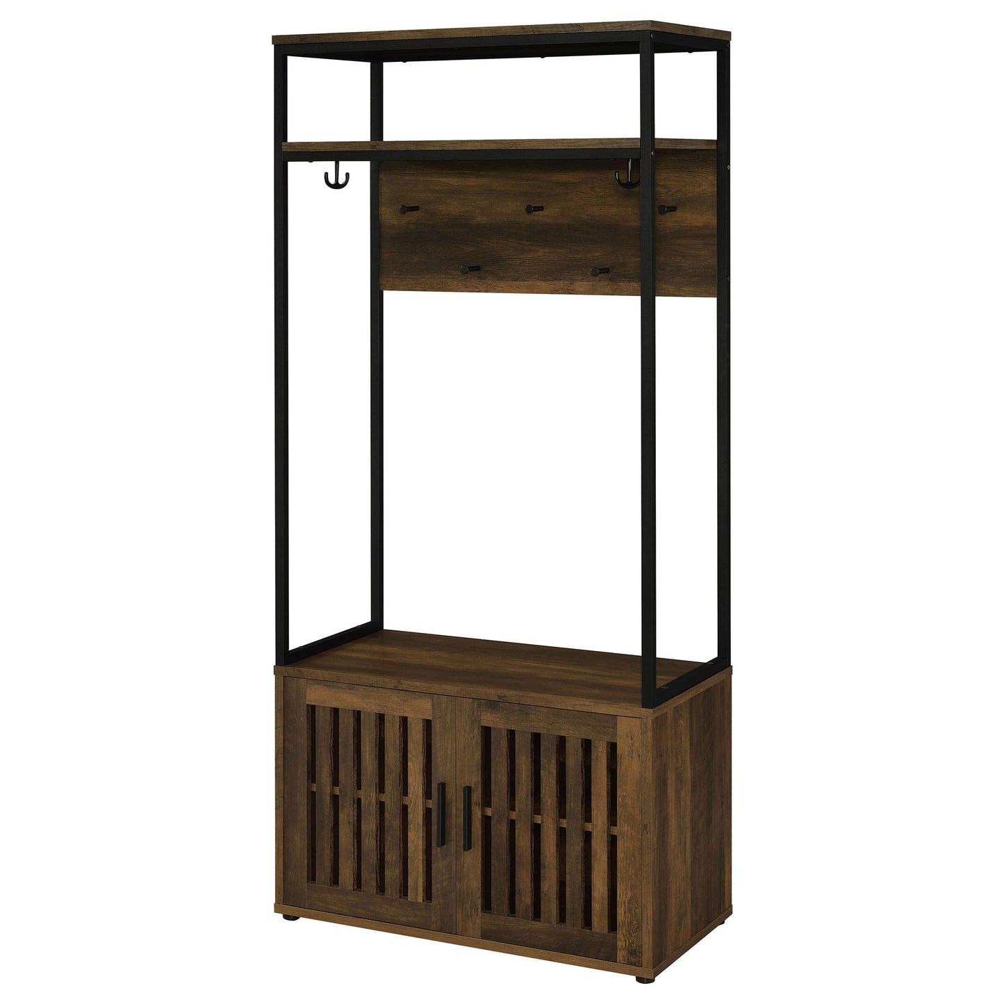Flora - 2 Door Coat Rack Hall Tree Storage Bench And Multi Functional Storage - Natural