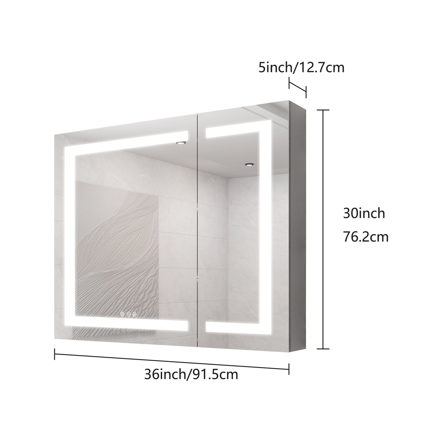 36" X 30" Medicine Cabinet With LED Vanity Mirror, Anti-Fog Recessed Or Surface Mount Bathroom Double Door Large Storage 3000K~6000K Bright Lighted Aluminum Storage Cabinet With Touch Switch - Silver