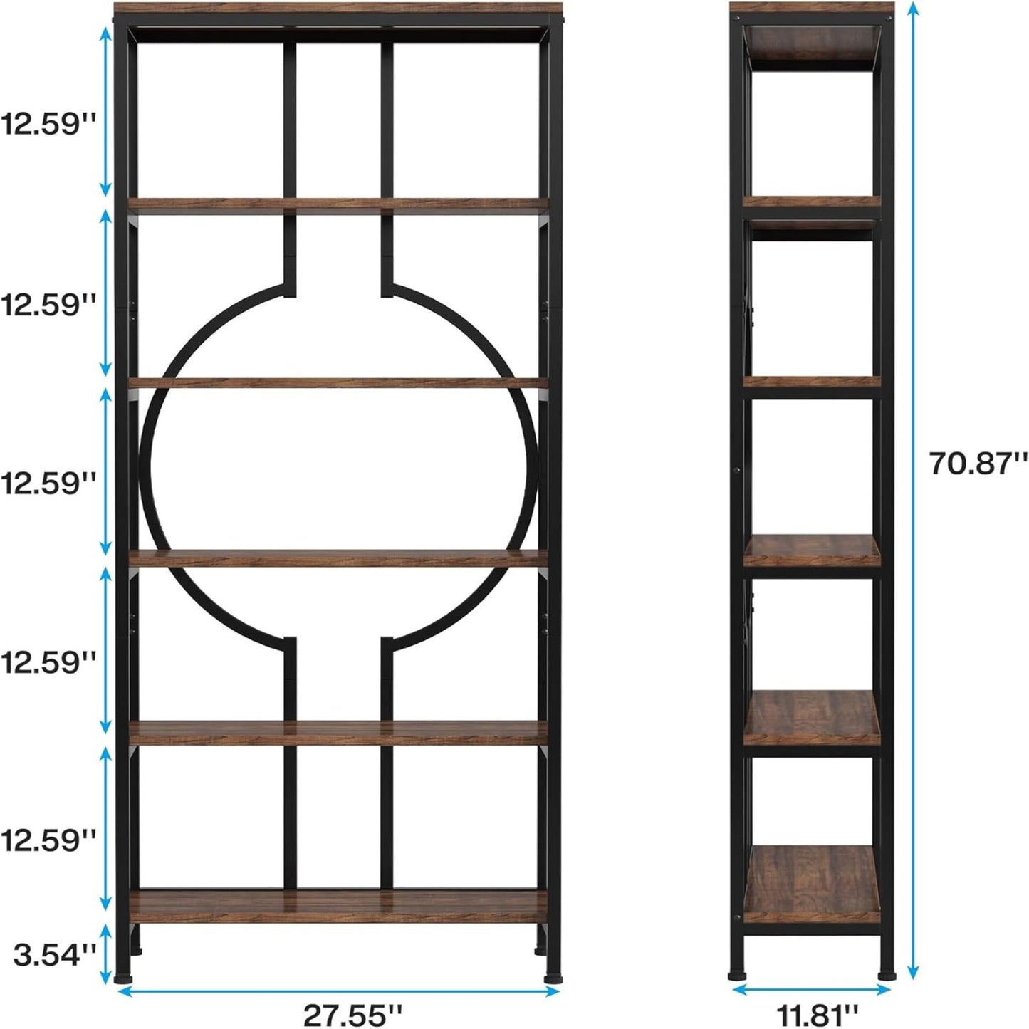 6 Tier Bookshelf For Living Room - Rustic Brown