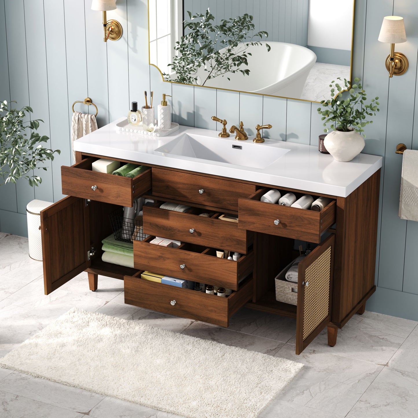Bathroom Vanity With Sink, 5 Legs, Soft Close Drawers