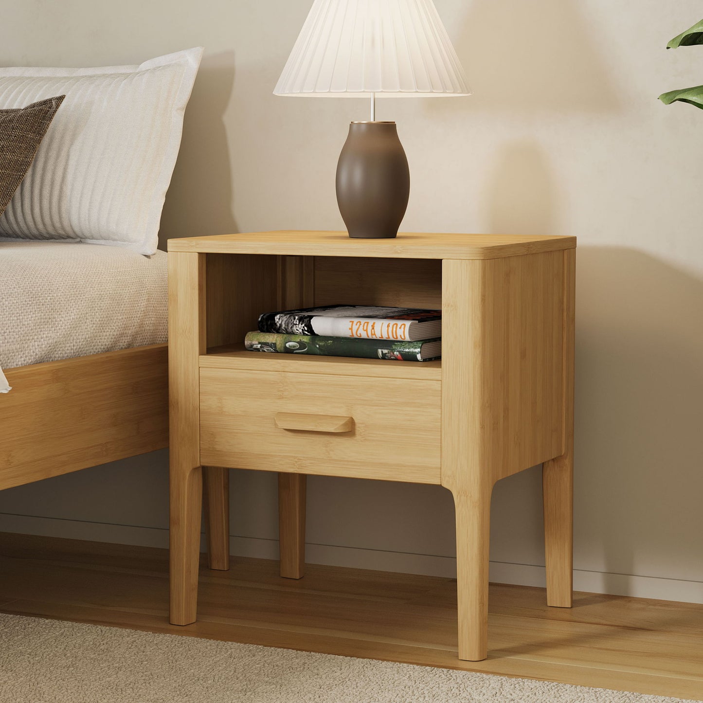 Modern Nightstand With Drawer And Open Shelf