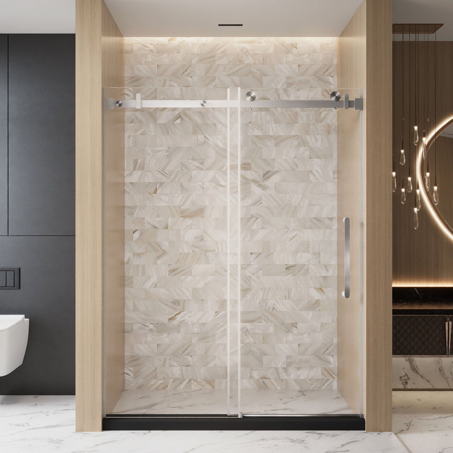Frameless Single Sliding Shower Door & Handle And Square Tube Track