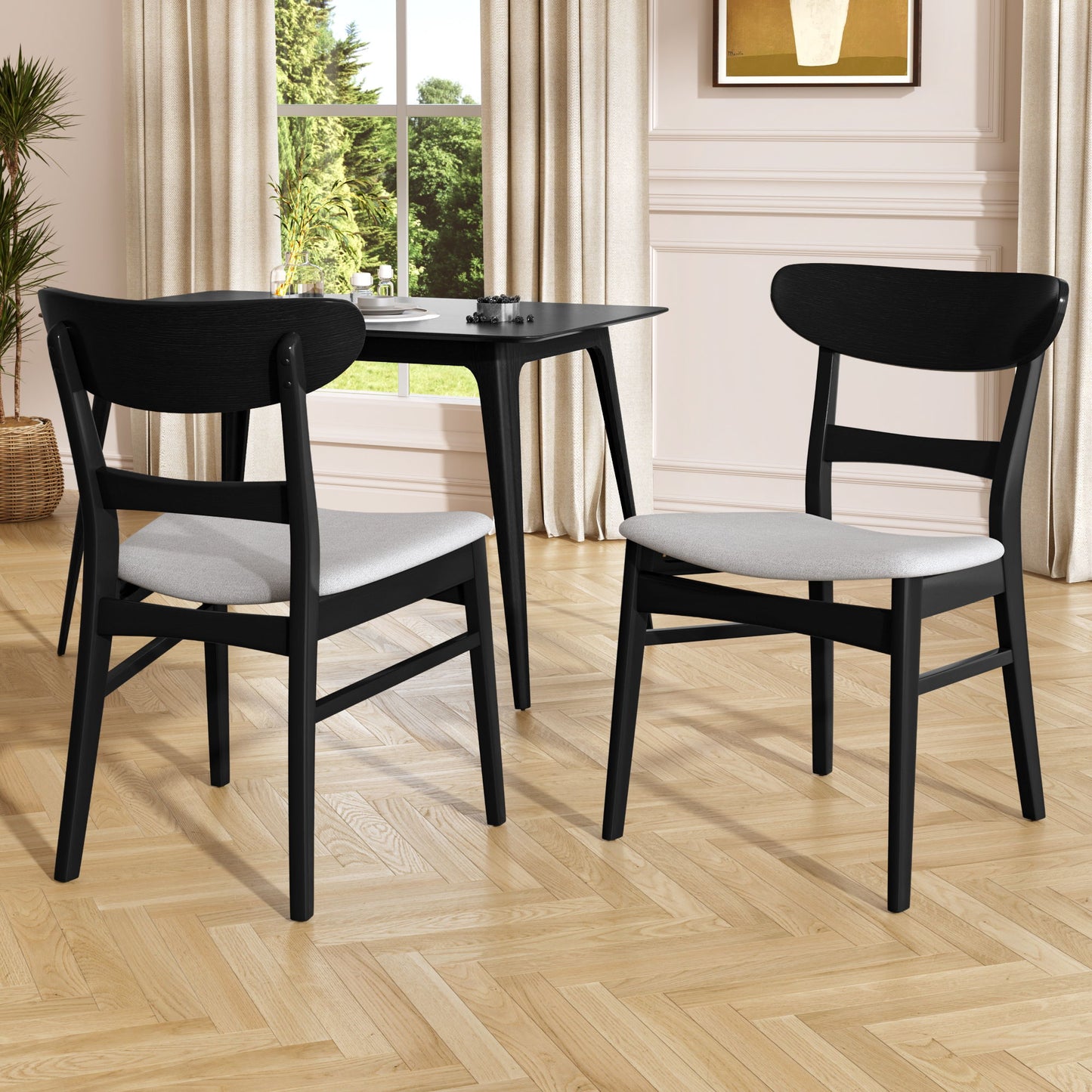Mid Century Dining Chairs With Cushioned Seats And Wood Frame (Set of 2)