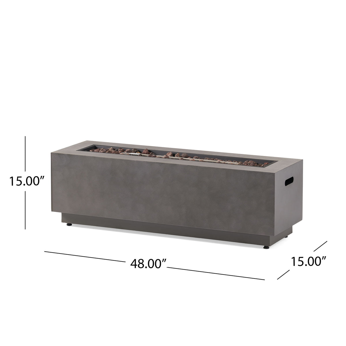 Modern Rectangular Iron Fire Pit 50, 000 Btu - Stone Gray