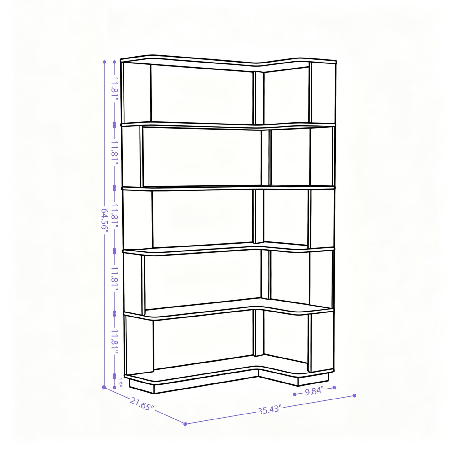 Ox Blood - Red 90Cm L-Shaped Freestanding Corner Bookshelf With Anti Tip Safety, Storage Cabinet For Living Room - Ox Blood Red