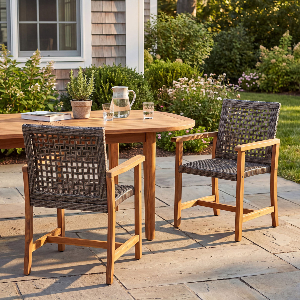 Outdoor Dining Chairs (Set of 2) - Mocha / Teak