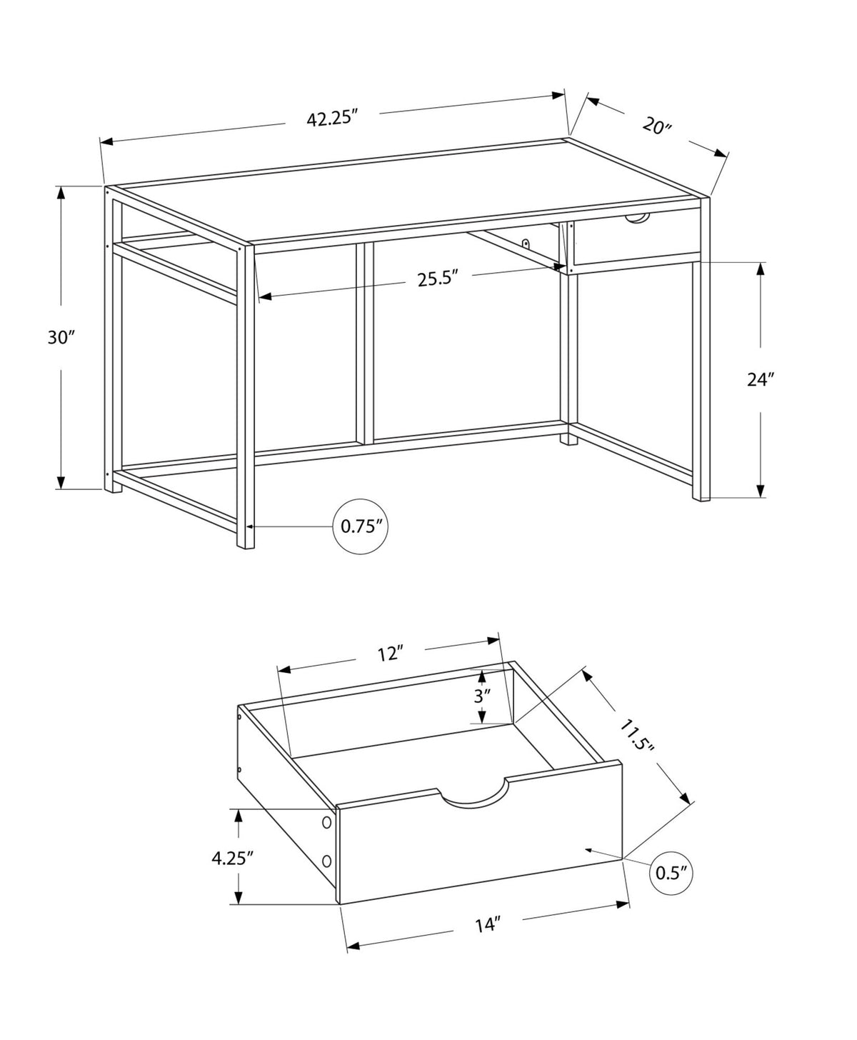 Computer Desk For Home Office, 1 Storage Drawer, Contemporary & Modern
