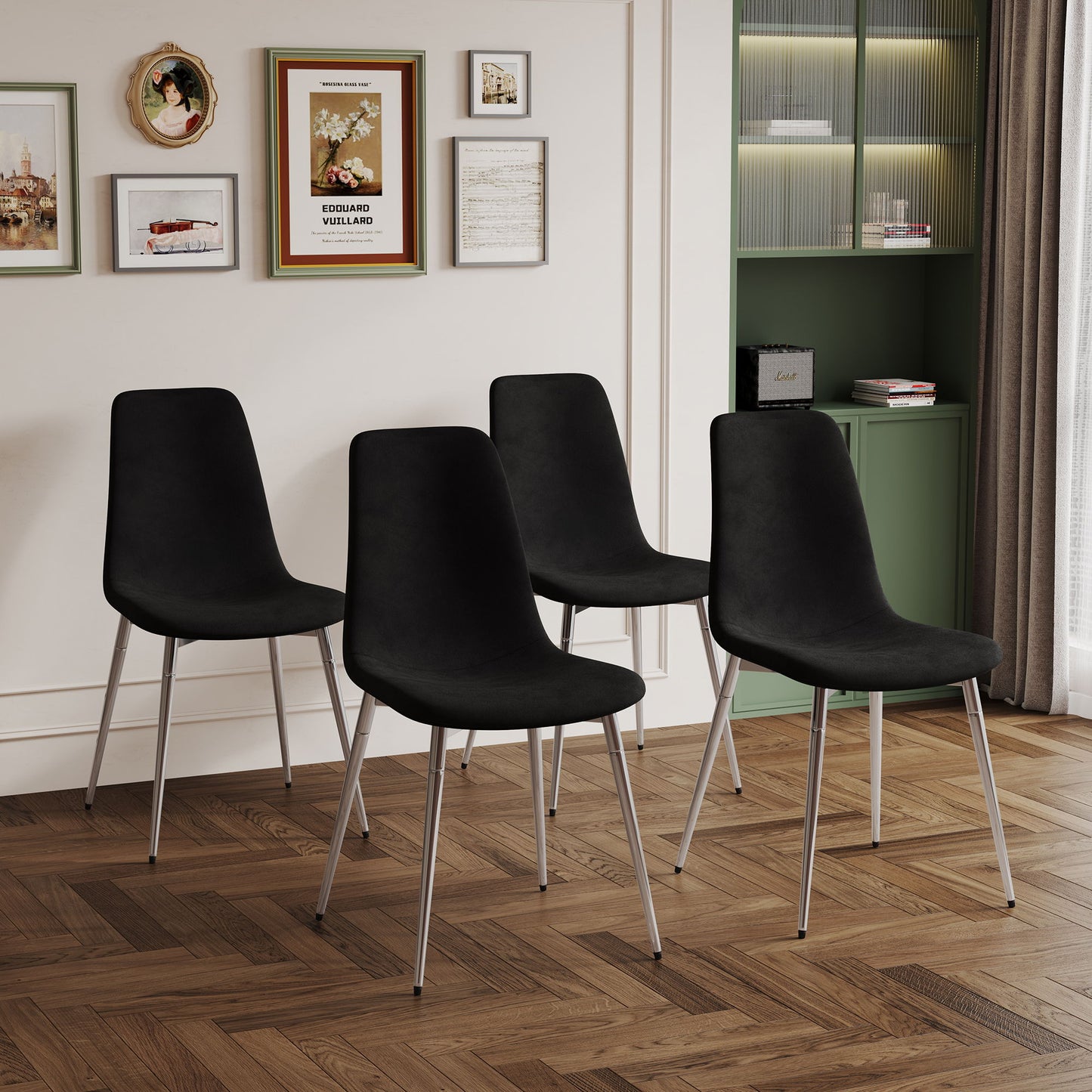 Dining Chairs, Upholstered Armless Accent Chairs, Classical Appearance And Metal Legs (Set of 4)