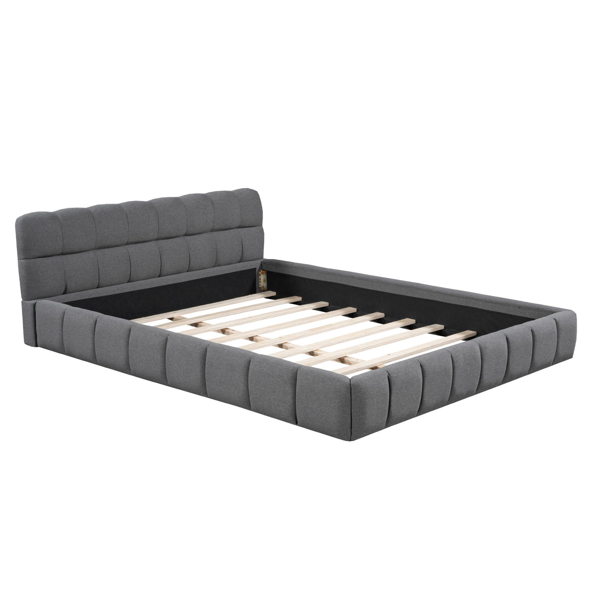Upholstered Platform Bed With Thick, Grounded Bed With Solid Frame