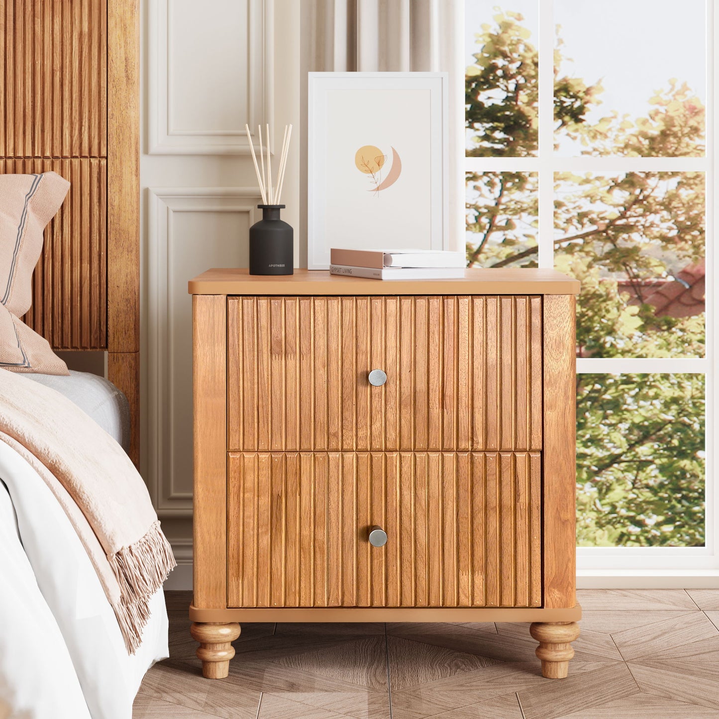 Modern Fluted Nightstand With 3 Drawers
