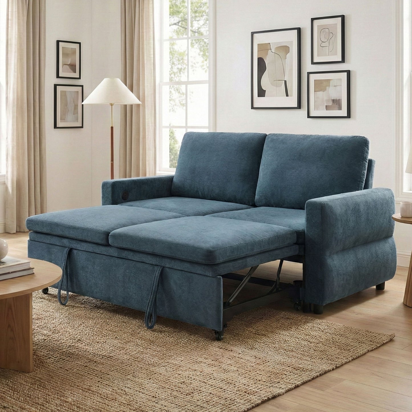 Convertible Sofa Bed Loveseat With Adjustable Backrest And USB Ports
