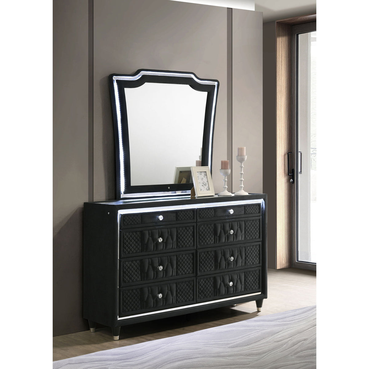 Mika - 8 Drawer LED Dresser With Mirror - Black
