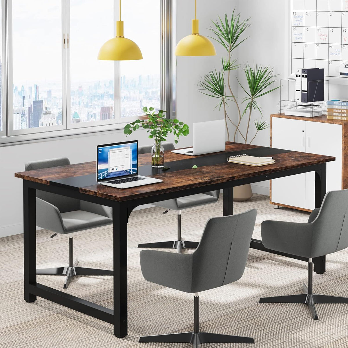Large Computer Desk With Steel Frame For Home Office Workstation