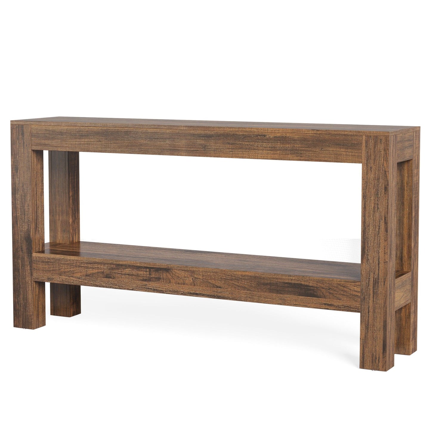 2 Tier Narrow Console Table With Storage For Entryway - Brown