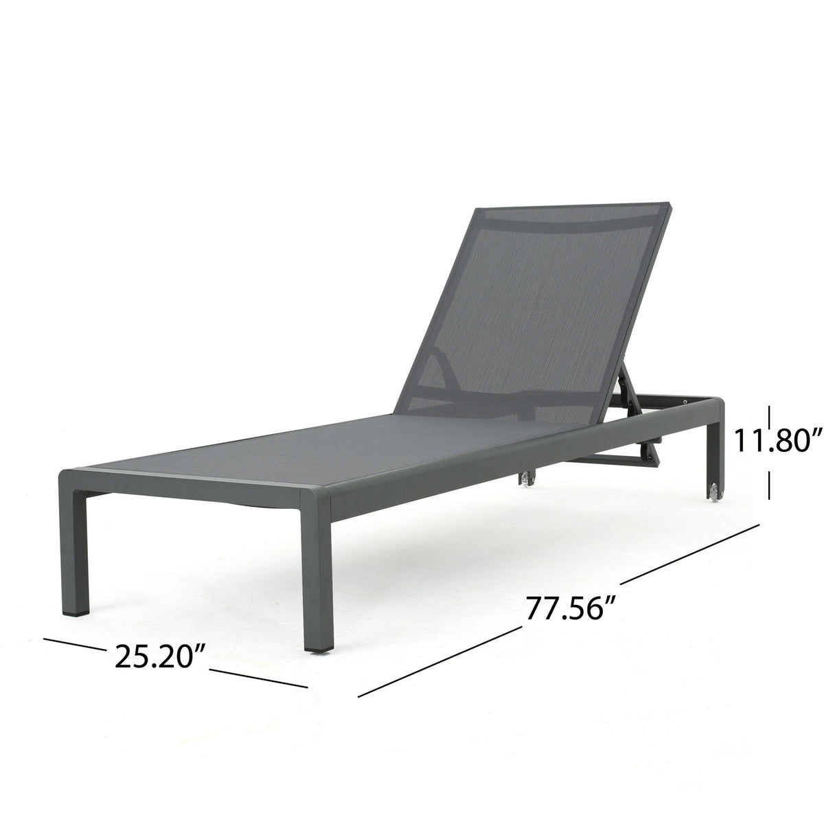 Outdoor Chaise Lounge, Patio Chaises With 5‑Position Adjustable Backrest & Wheels (Set of 2) - Dark Gray / Gray