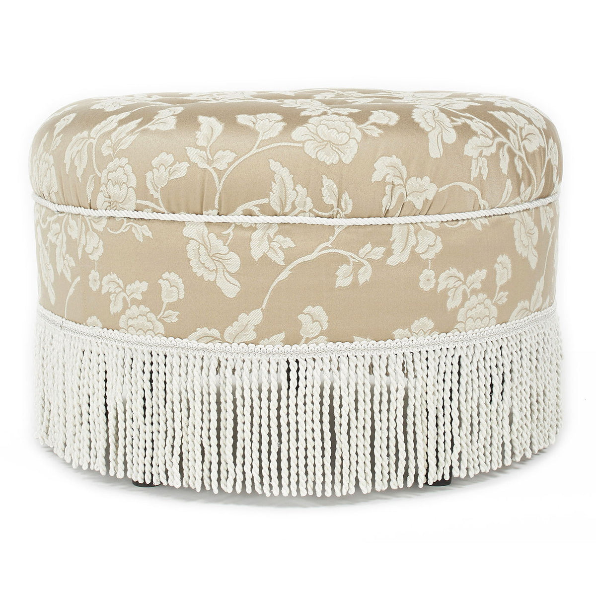 Yolanda - Floral Round Upholstered Accent Ottoman - Beige