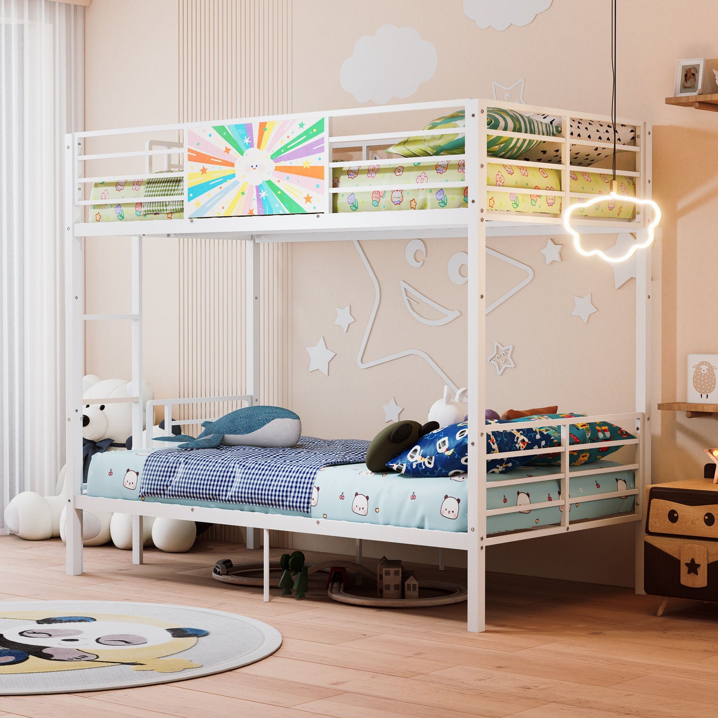Bunk Bed, Convertible To 2 Separate Twin Size Beds & Full Length Guardrail & Ladder, No Box Spring Needed - White
