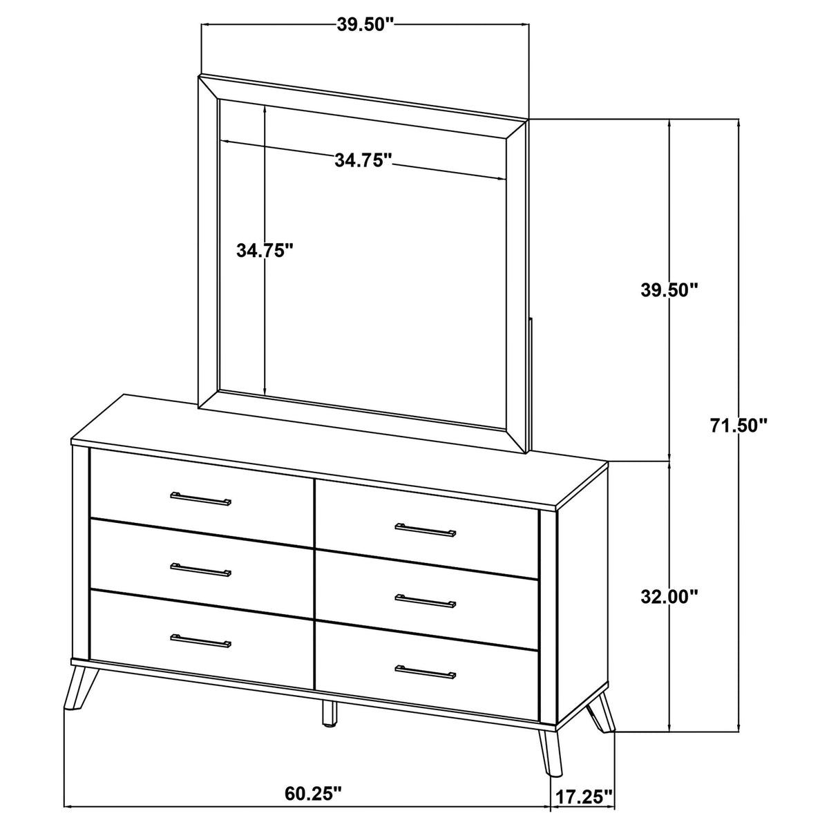 Georgina - 6 Drawer Dresser With Mirror - Natural Wood