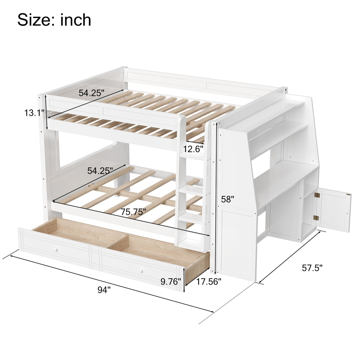 Multifunctional Bunk Bed With Desk, Bookshelves