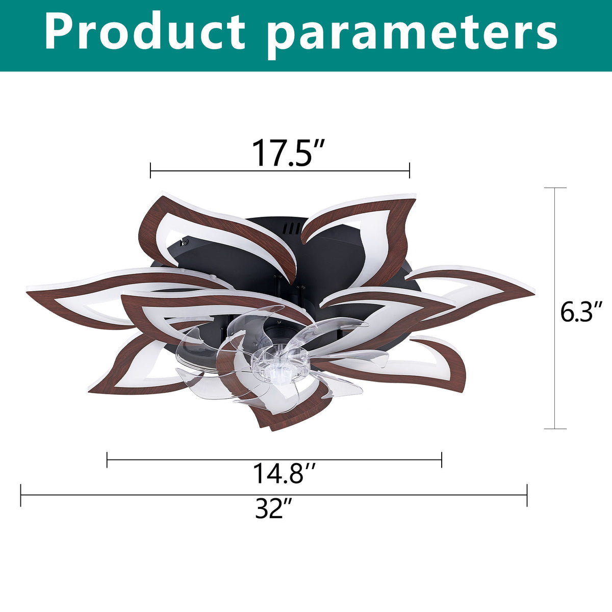 32" Flower Ceiling Fan With LED Dimmable Light, Low Profile Flush Mount Fan With Remote Control, 6 Speeds
