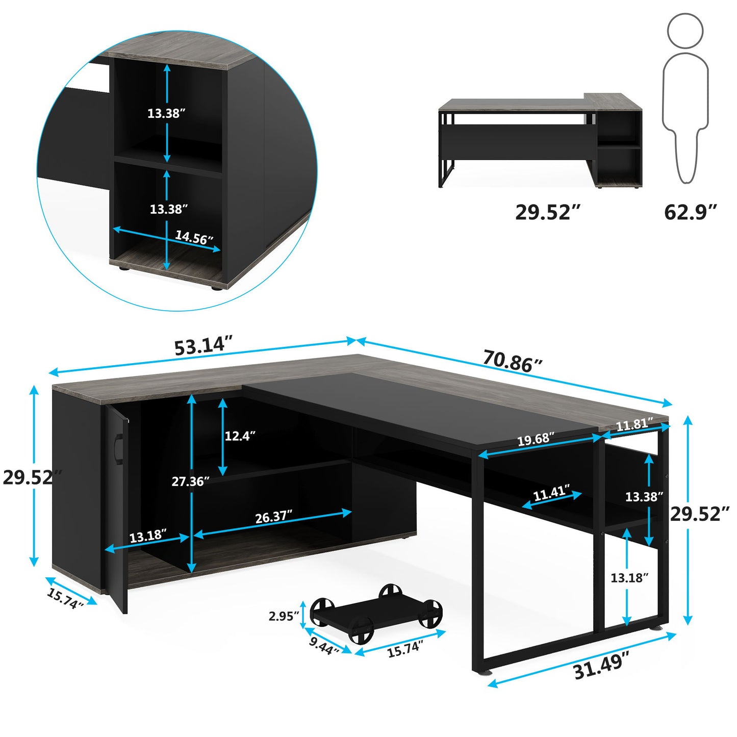 L-Shaped Executive Desk With Cabinet Storage