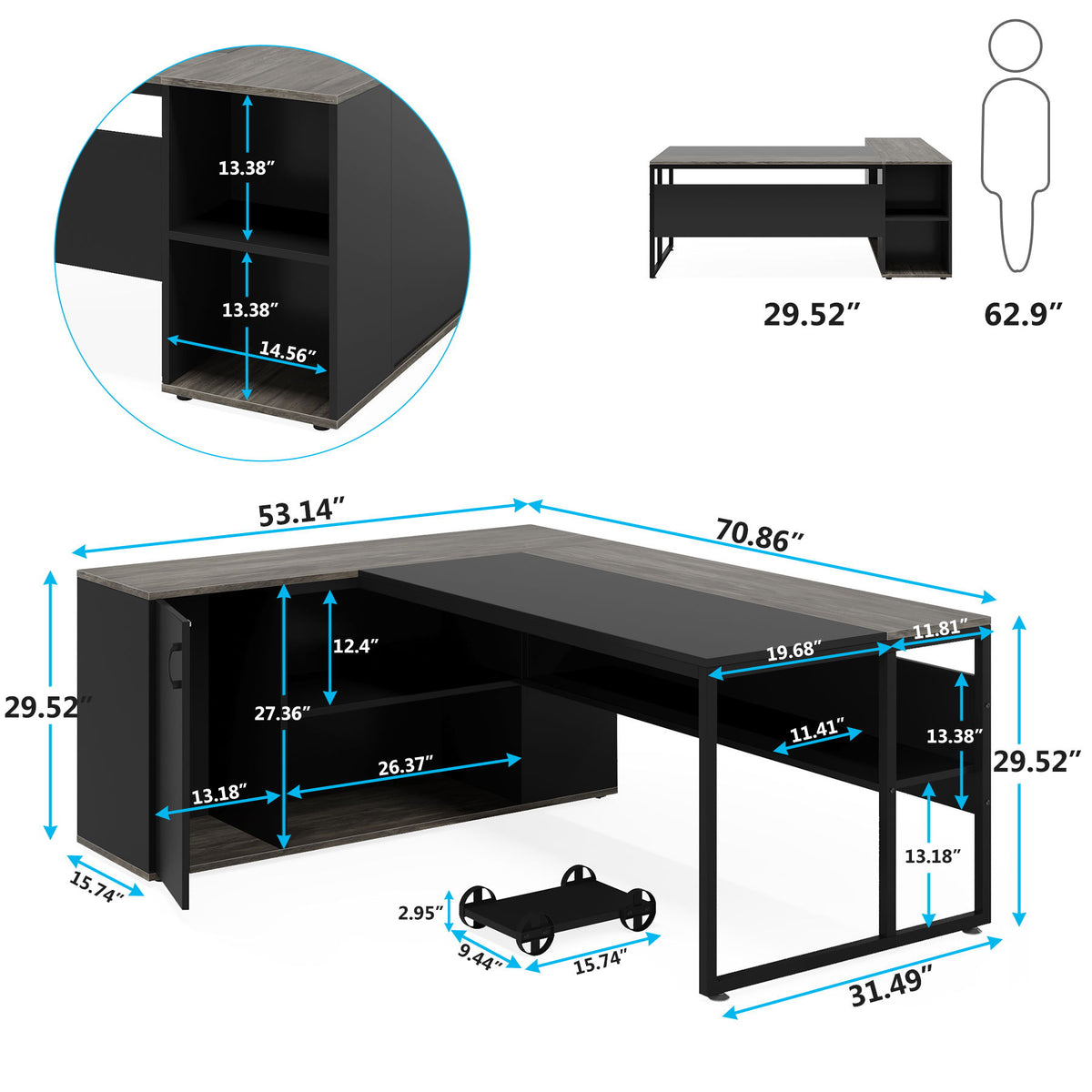 L-Shaped Executive Desk With Cabinet Storage