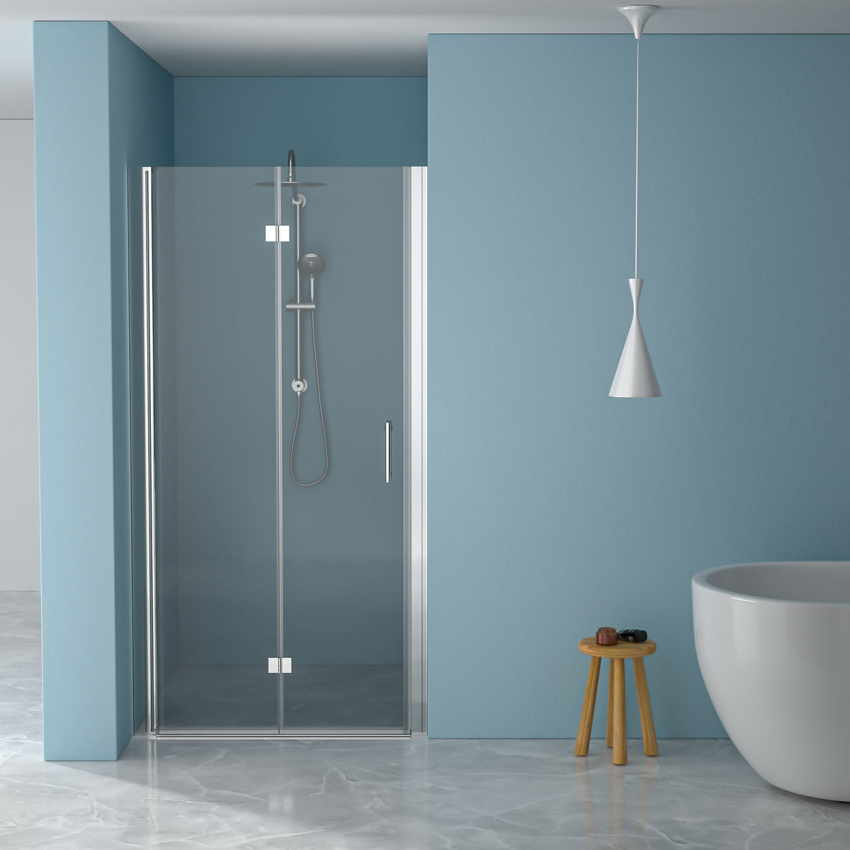 Fold Frameless Shower Door With Tempered Glass - Chrome