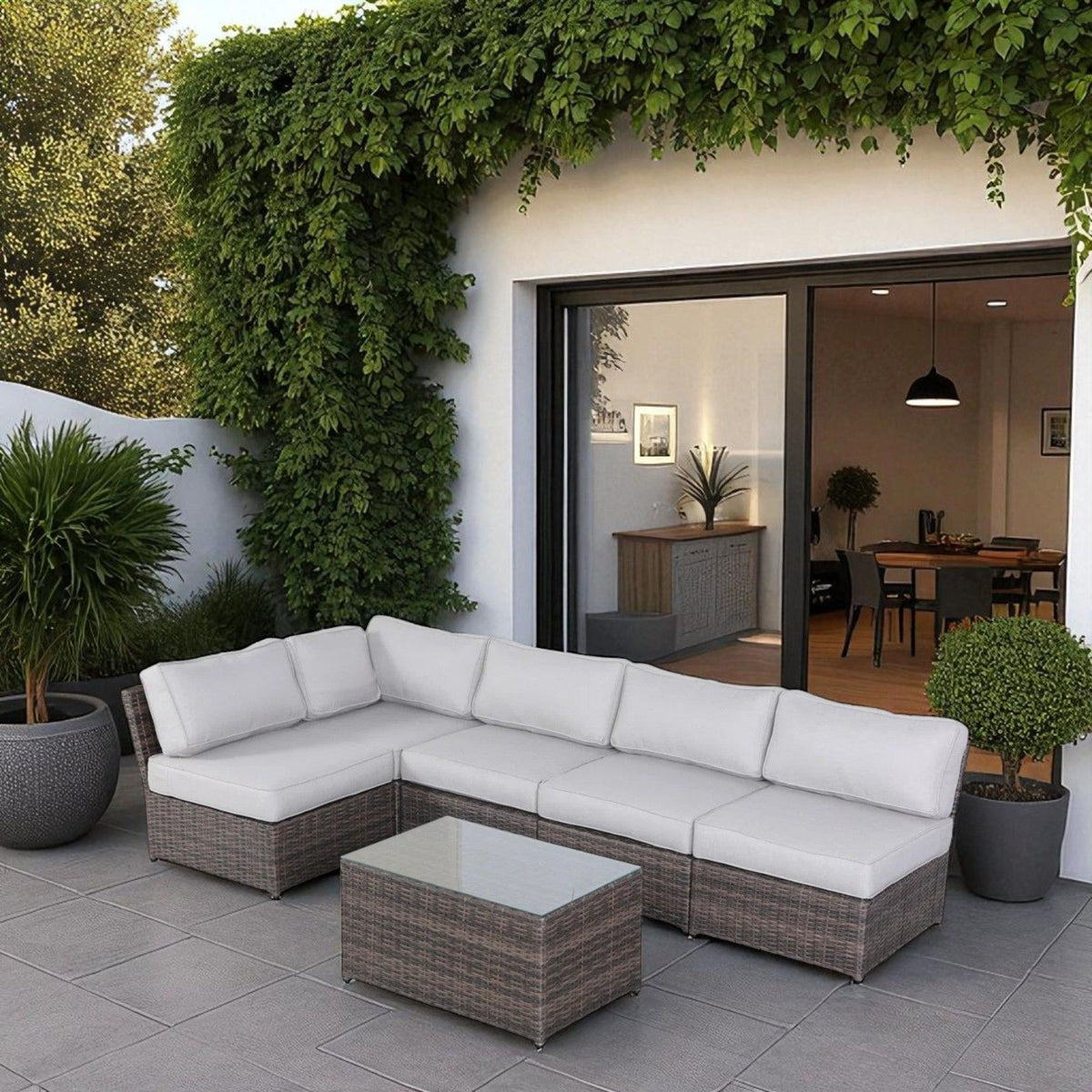 Outdoor Seating Set With Cushions, 4 Person Capacity - Brown