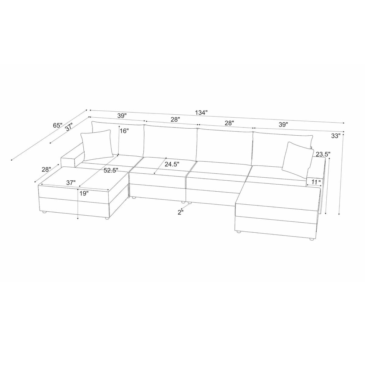 Sectional Sofa With 2 Ottomans And Toss Pillows - Dark Gray