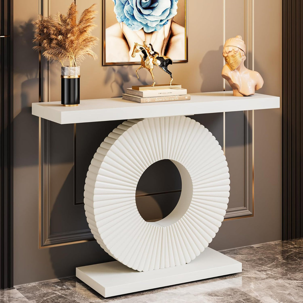Modern Console Table With Sculptural Geometric Base