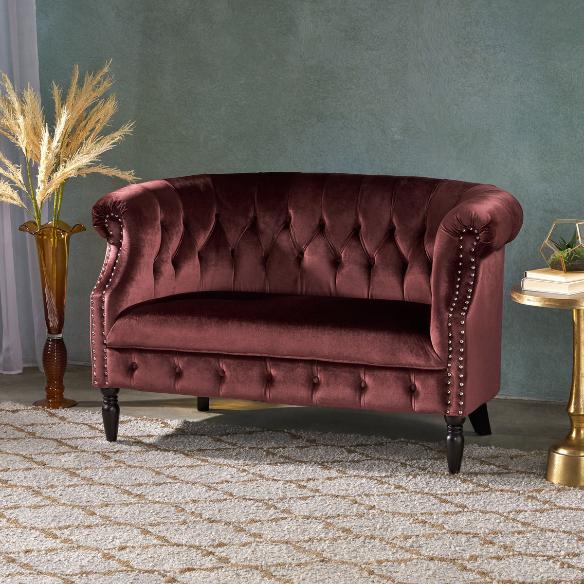 Antique Chesterfield Style Loveseat With Button Tufting