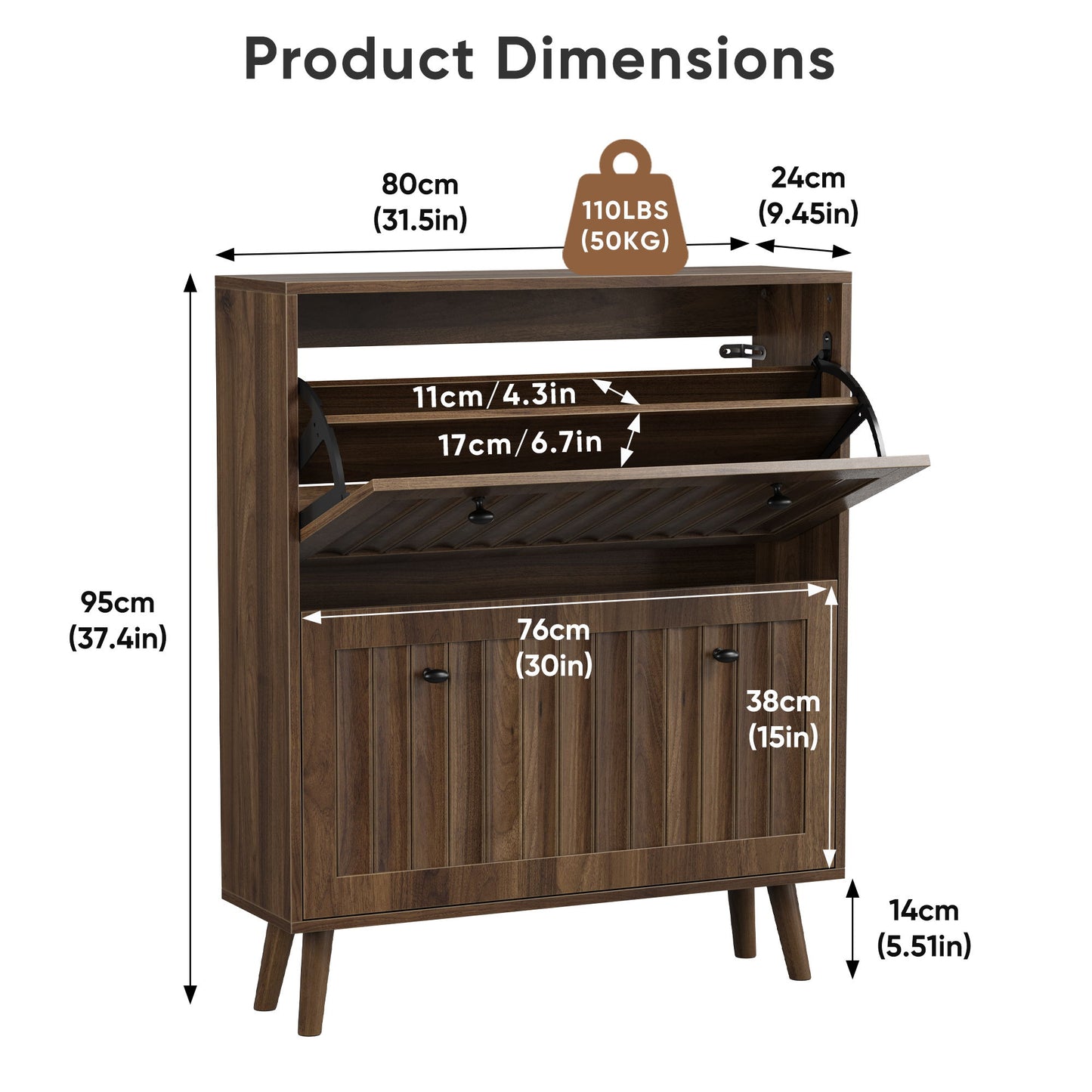 Shoe Cabinet, Storage Unit For Hallways - Walnut