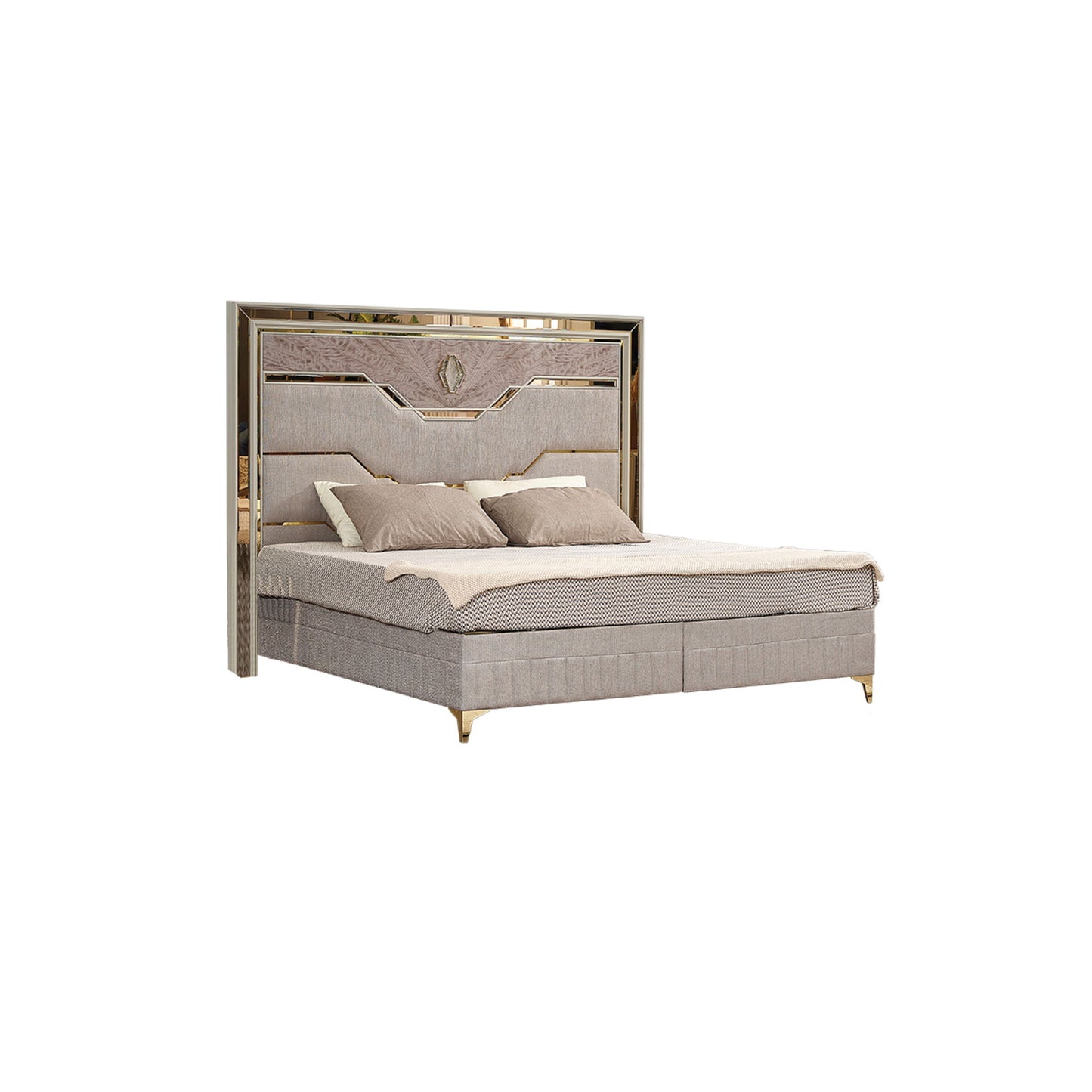 Omari - Queen Size Upholstered Bed, Hydraulic Lift Storage - Beige
