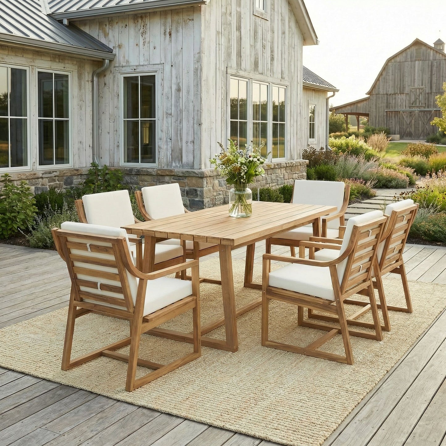 7 Piece Modern Outdoor Dining Set, Patio Furniture