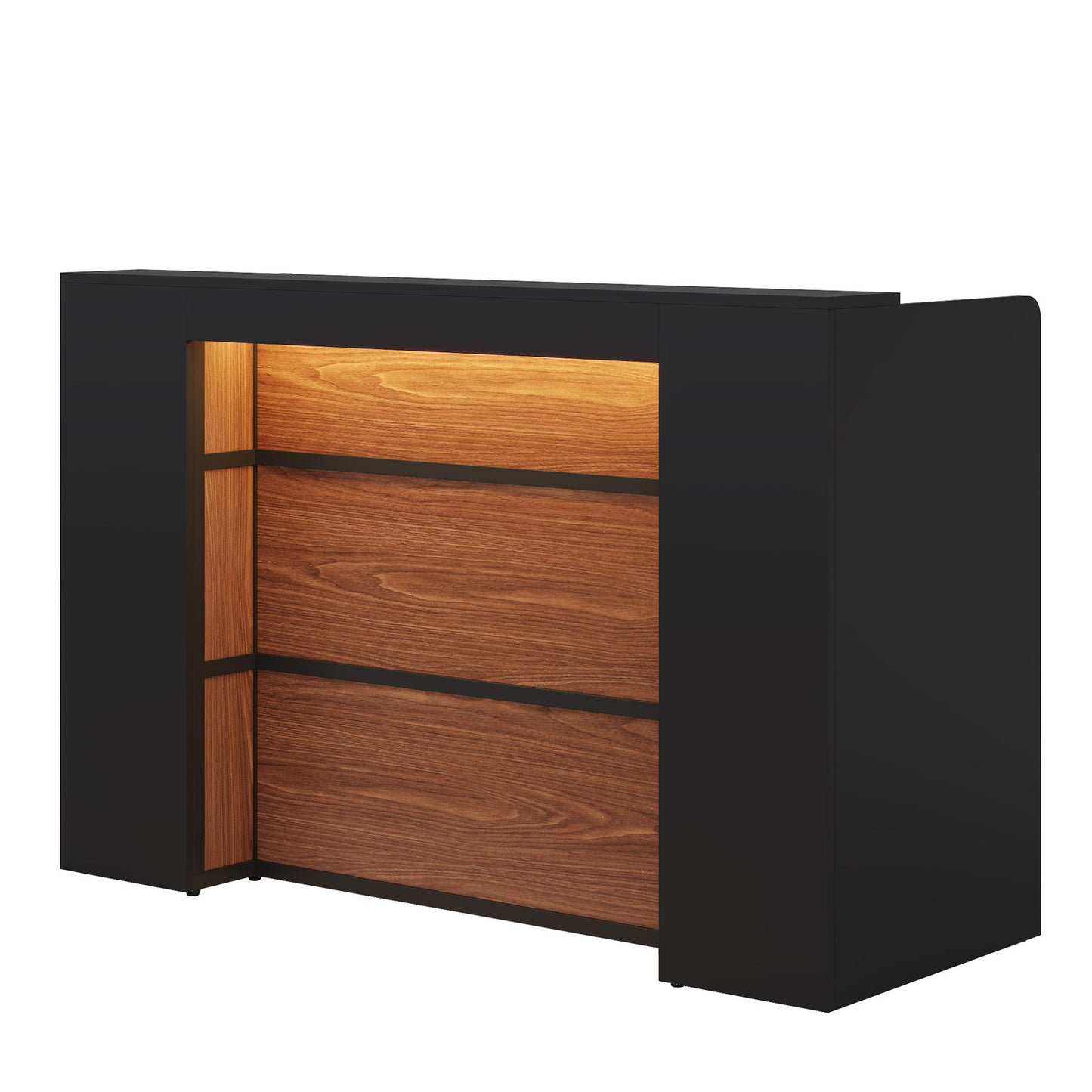 Reception Desk With LED Lights For Office - Black