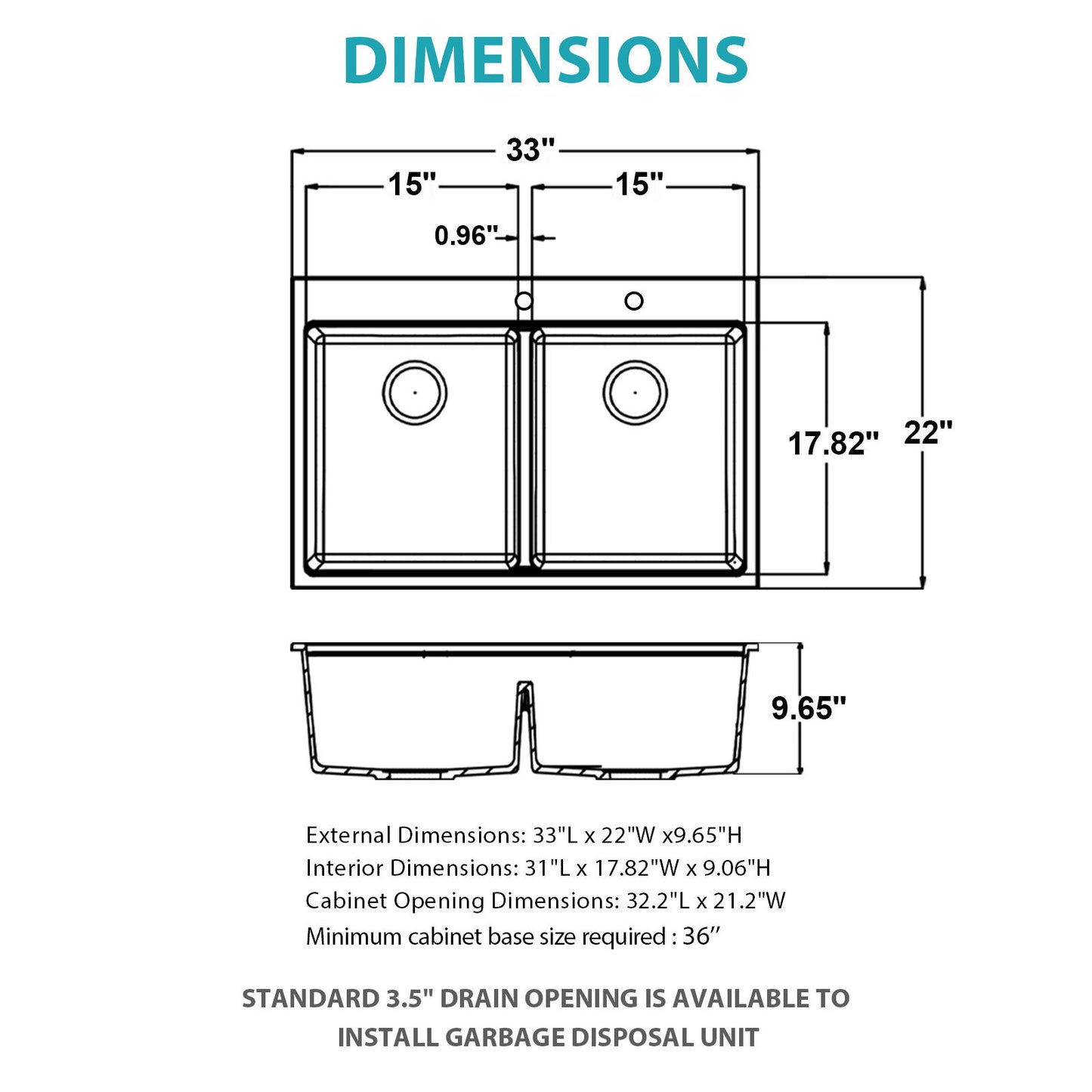 Quartz Kitchen Sink, Granite Composite Double Bowl, Undermount Workstation