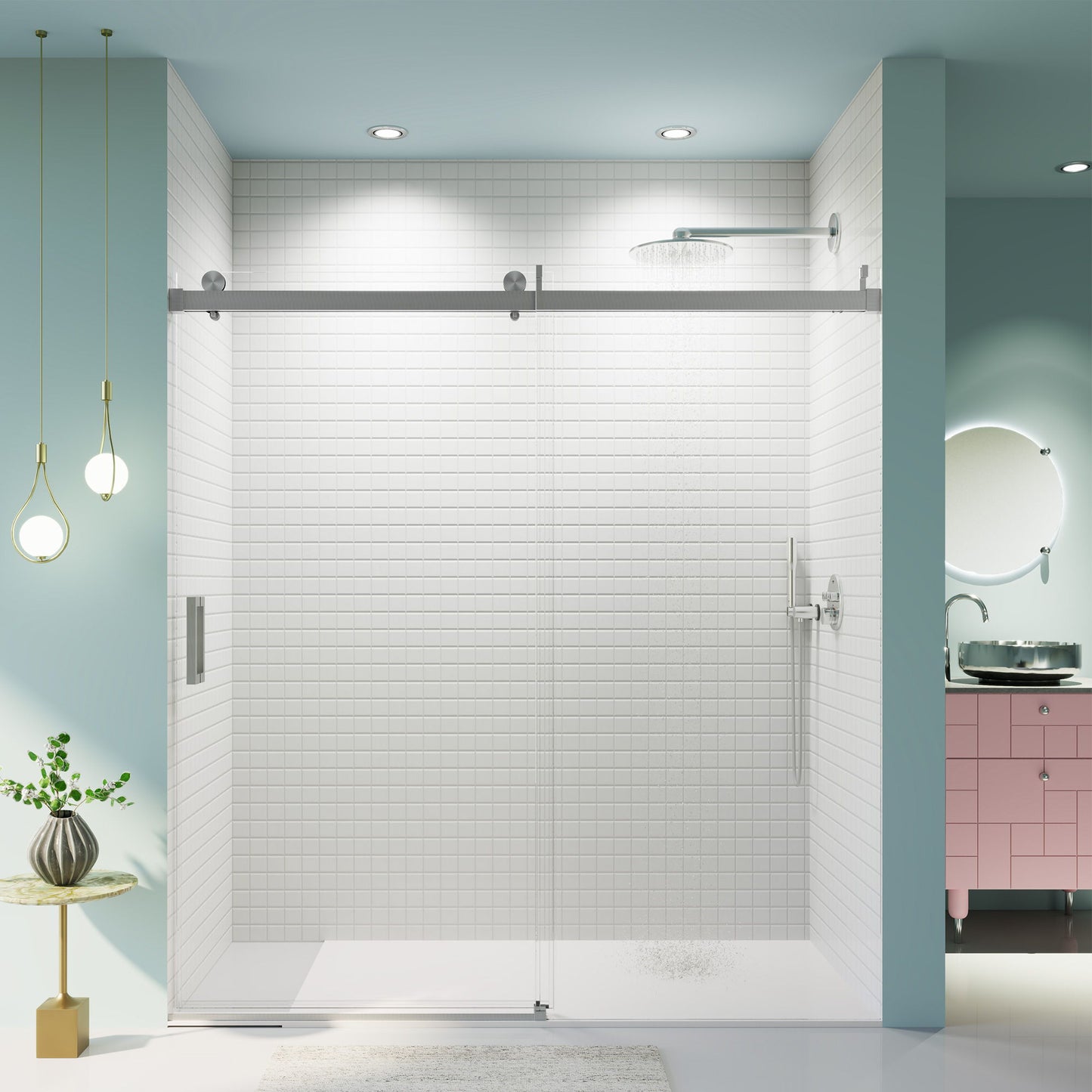 Frameless Sliding Shower Door With Soft- Close, 3 / 8" Tempered Glass