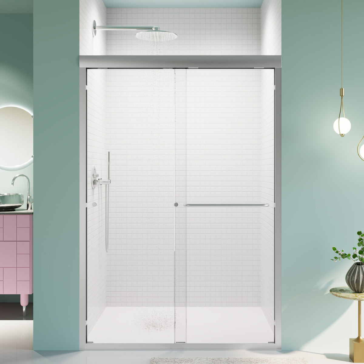 Semi Frameless Double Sliding Shower Door With SGCC Tempered Glass - Chrome