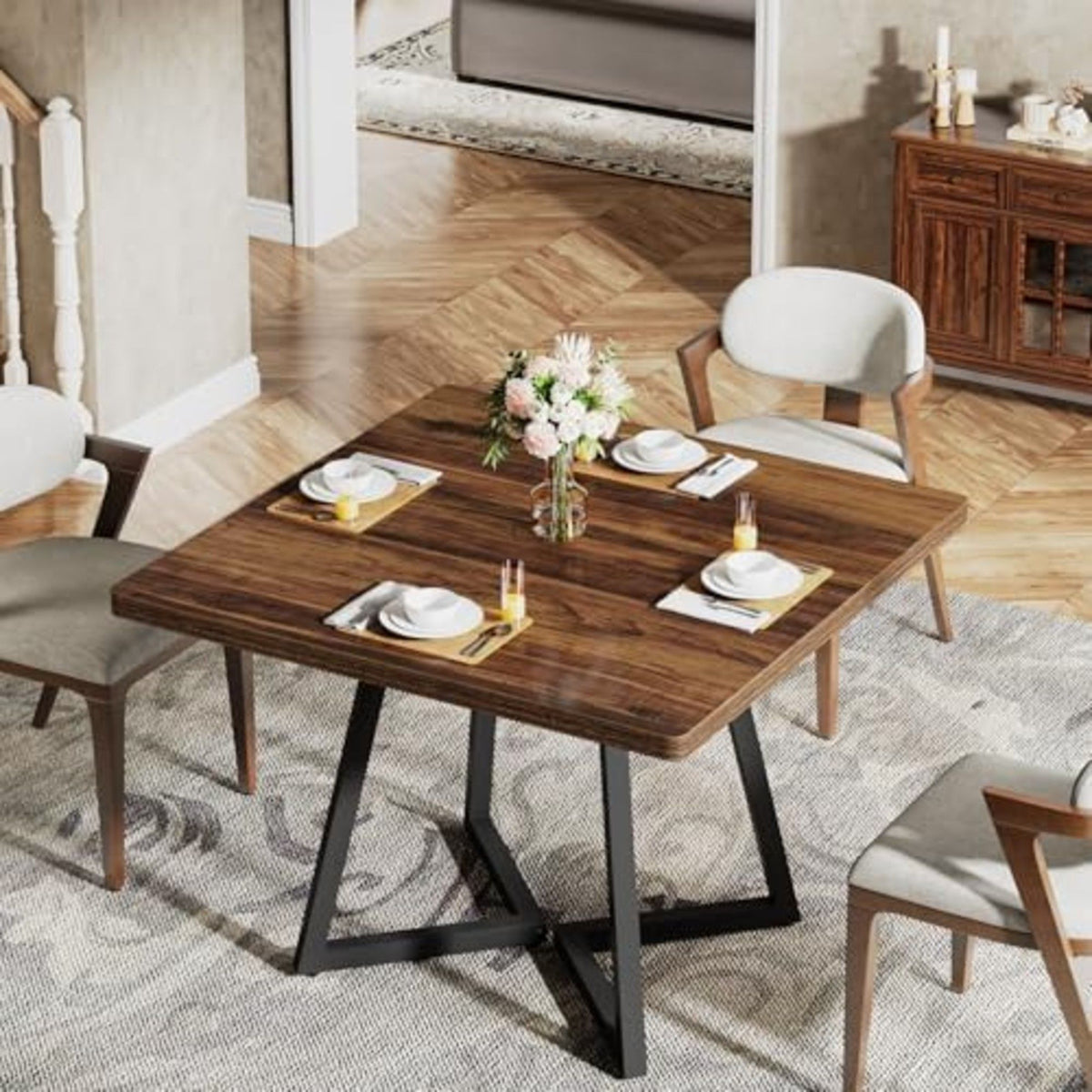 Square Dining Compact Kitchen Table - Brown / Black