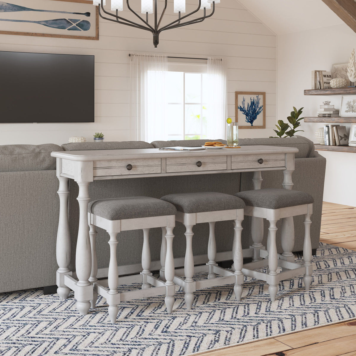 Sofa Table With 3 Stools - Gray