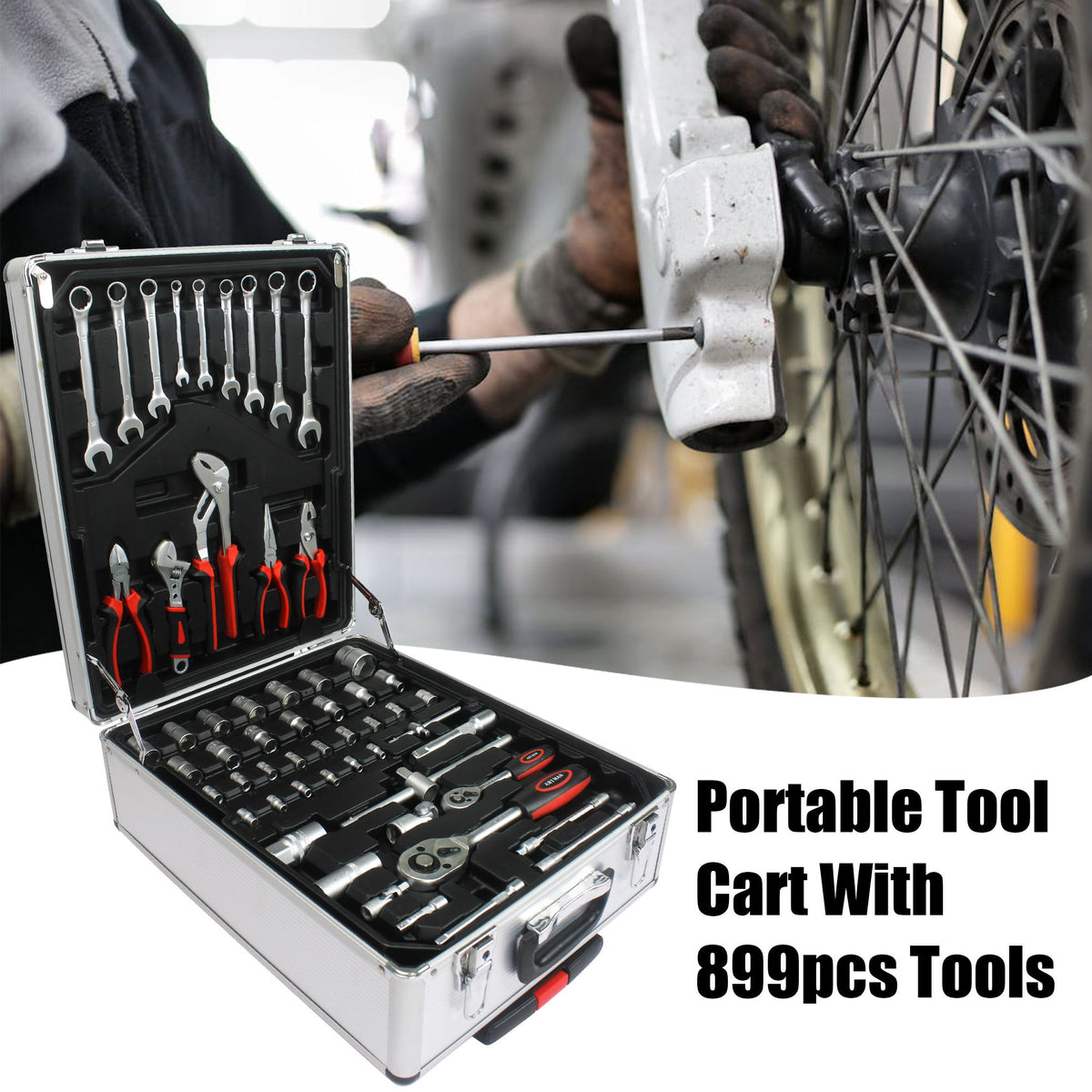 899 Piece Home Repair Tool Set With Rolling Plastic Toolbox, 4 Drawers, General Household Maintenance Kit
