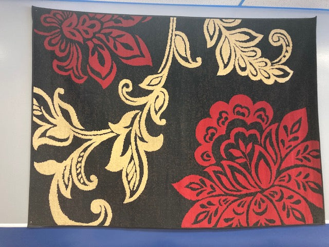 Black and Red Flower Rug